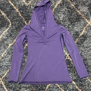 PrAna Women's Purple and gray striped Hooded Sweatshirt long sleeve size XS